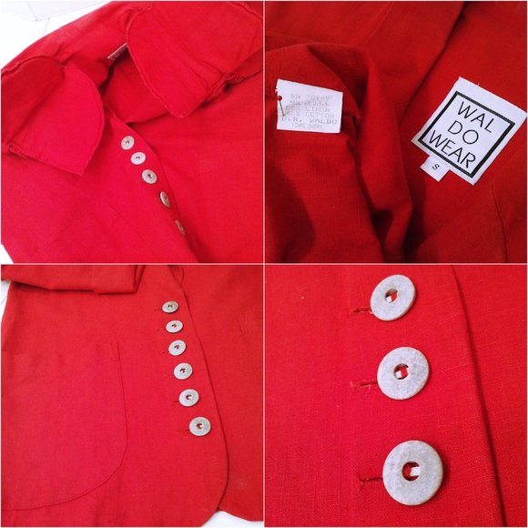 Vintage 80s D.B. Waldo Wear USA Linen Blazer Oversize-S Pockets 6-stone Buttons - Picture 7 of 10